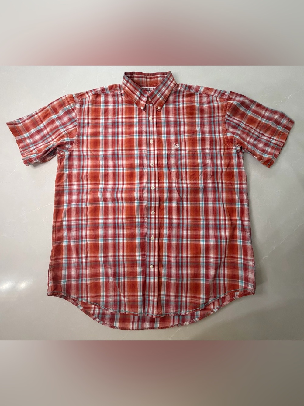 Panhandle Rough Stock Short Sleeve Plaid Button Down Shirt, Mens Large